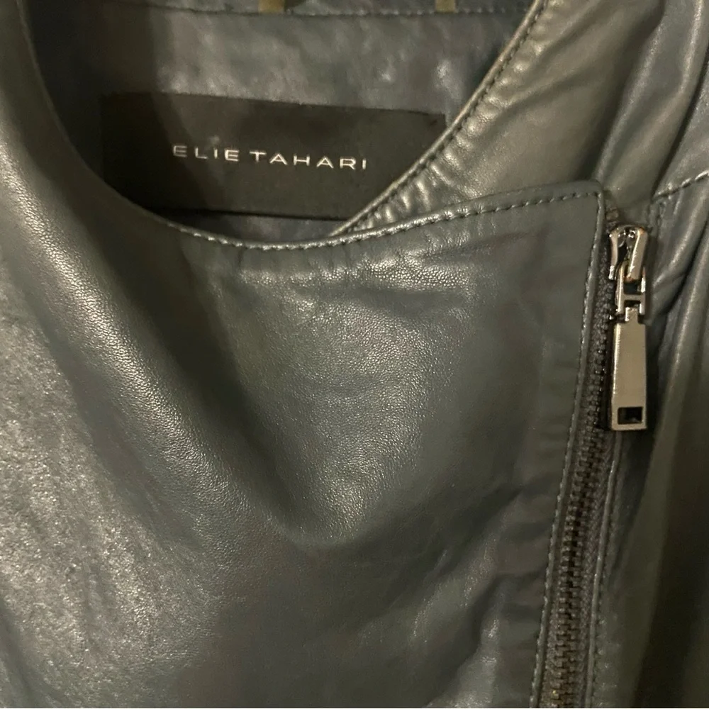 Elie Tahari Leather shirt jacket in grey - Picture 6 of 7